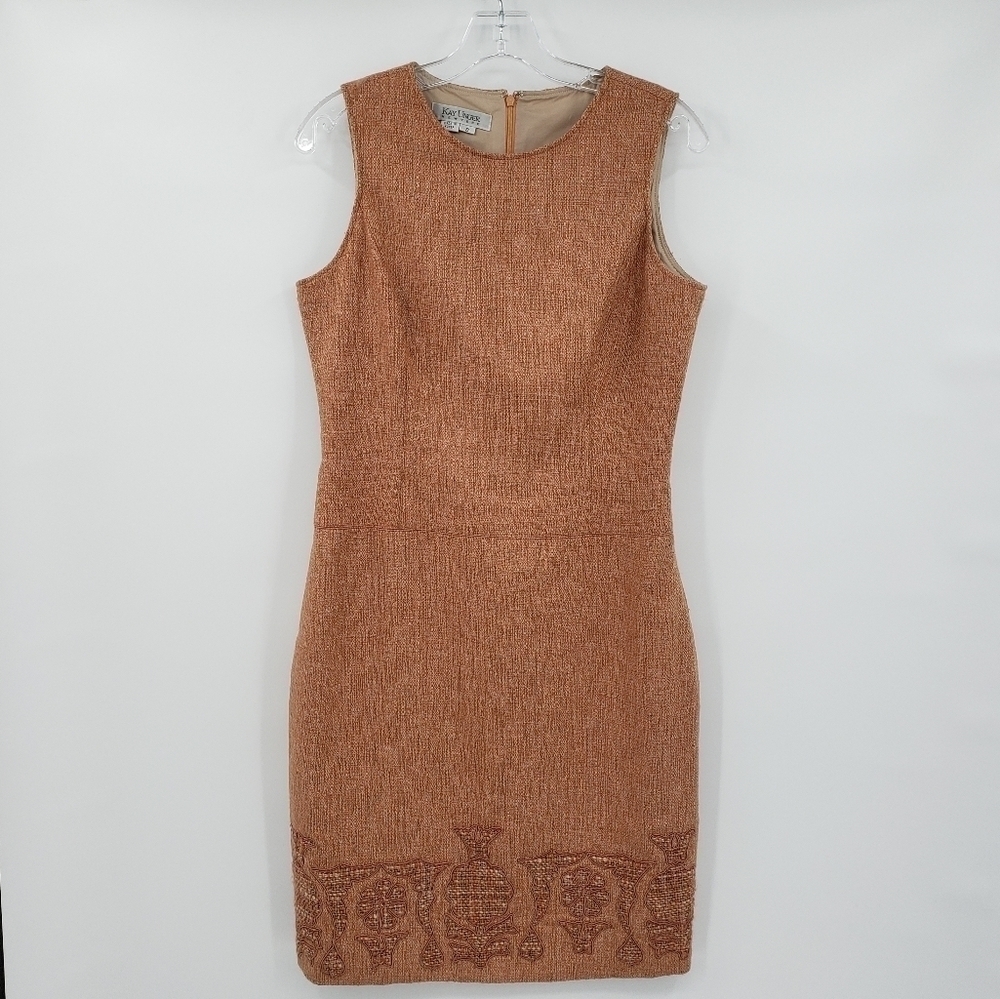 KAY Unger Rusty Orange Floral Embroidered Wool Dress